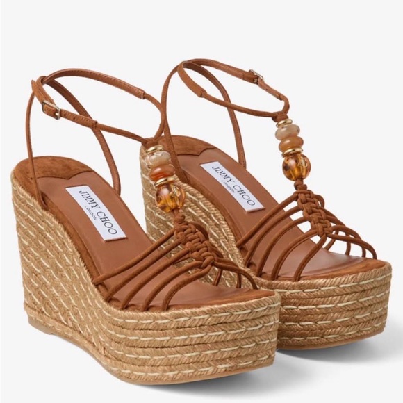 Jimmy Choo Shoes - Jimmy Choo Tan Lemi Woven Platform Wedge Sandals 38 NIB